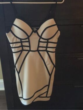 Charlotte Russe Beige Mini Dress with Black Contrast Lines